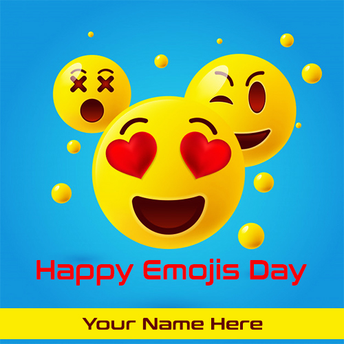 Write Name On World Emoji Day Greeting Cards And Pictures